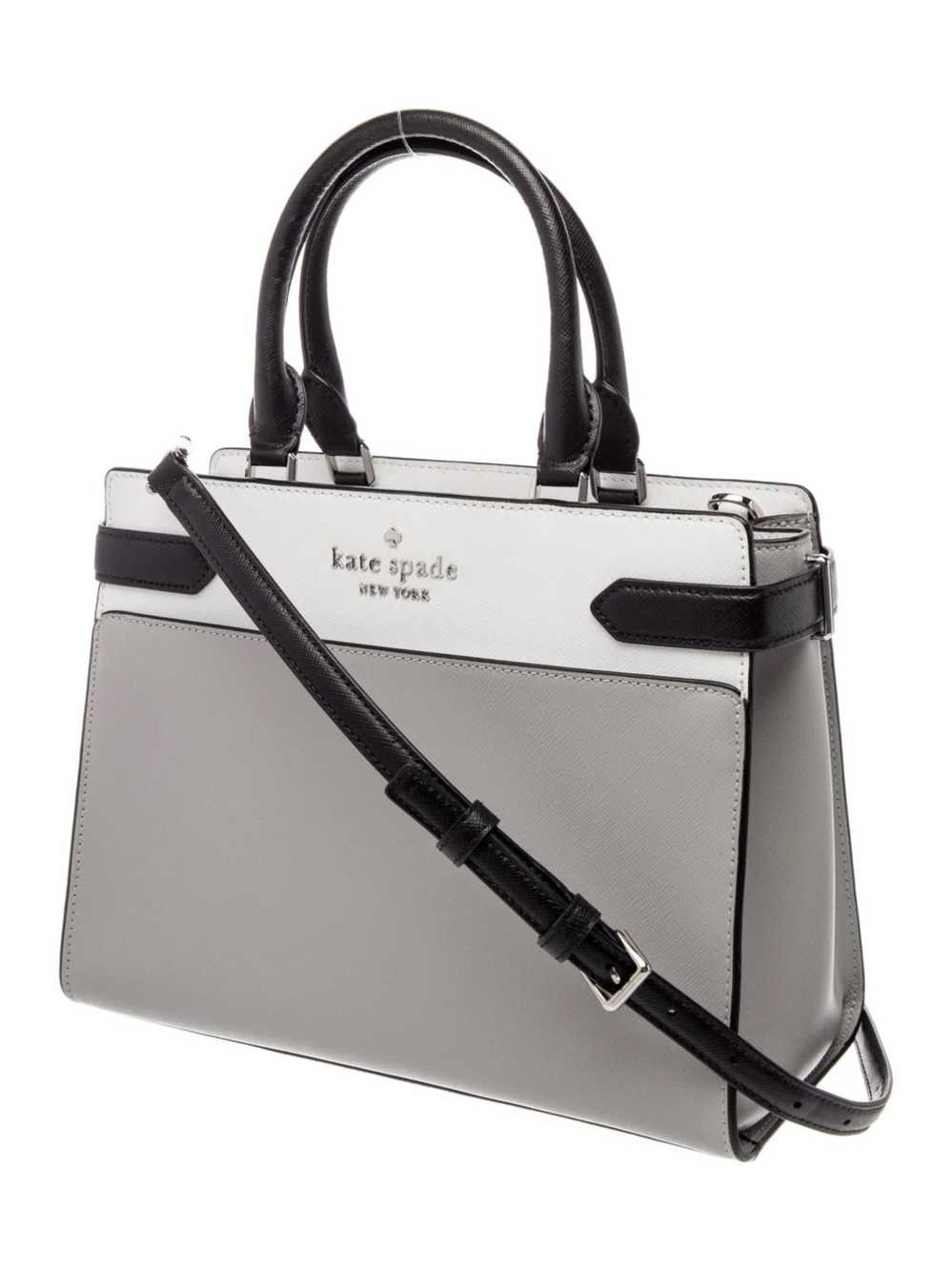 NWT kate spade Two-Tone White & Light Gray Leather Satchel